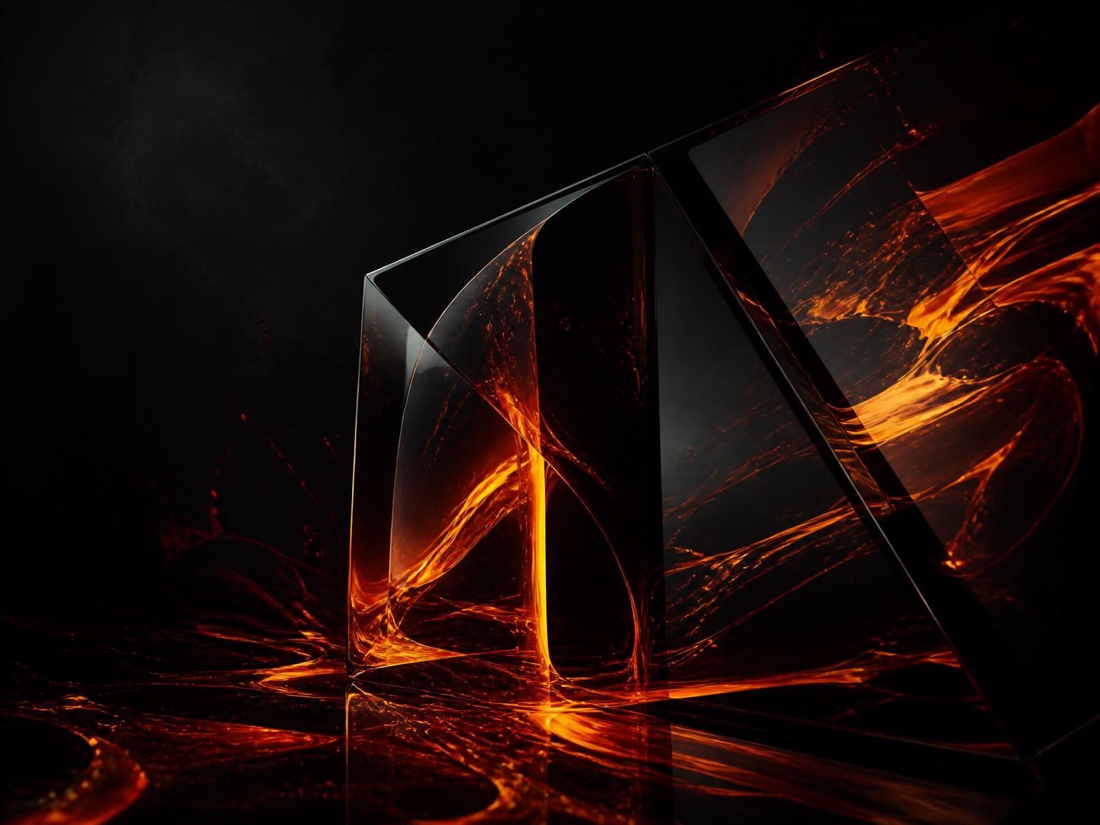Molten ember refracted through black glass